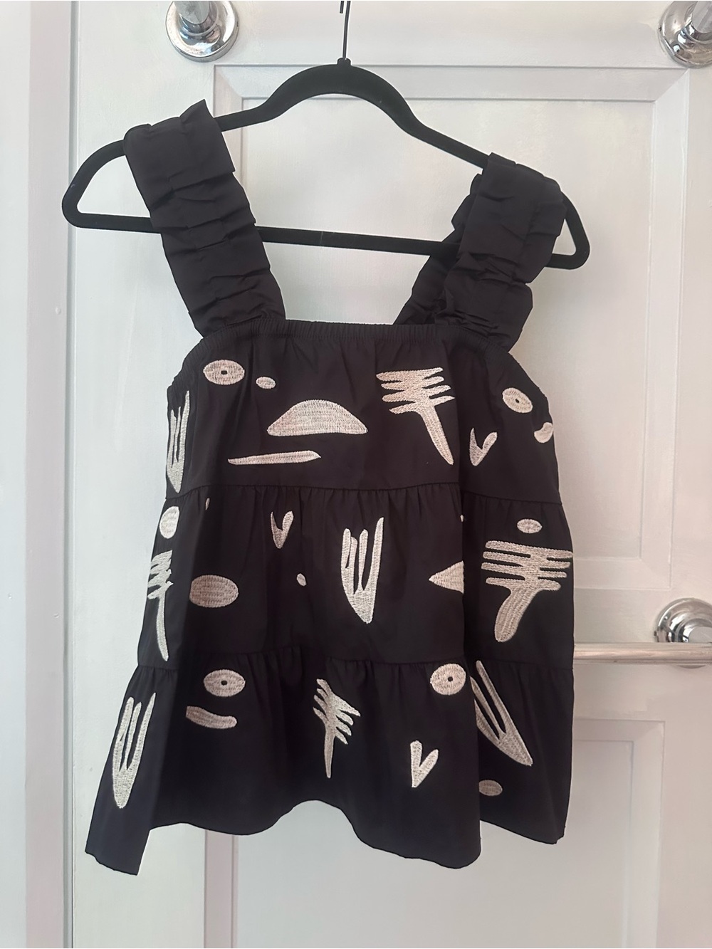 THML Black Tiered Tank with White Metallic Abstract Accents